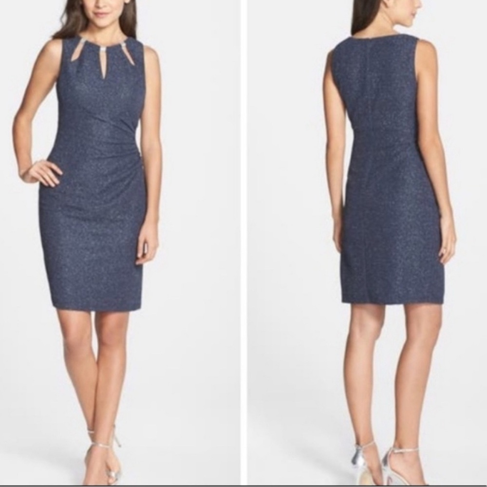 Eliza J Metallic Shimmer Dark Gray Sheath Dress With Cut Outs Size 4